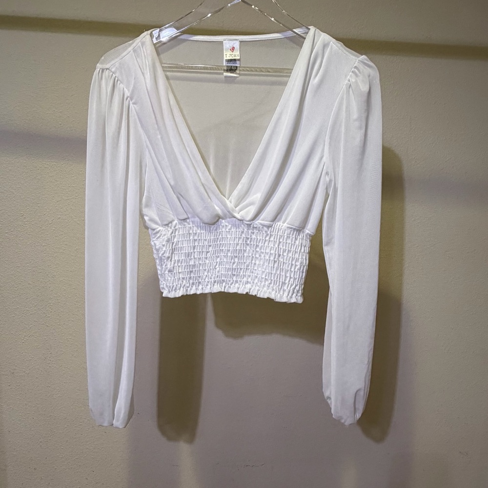 I Joah Mesh White Long Sleeve Top
